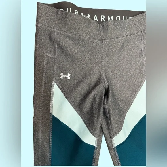 Under Armour Womens HeatGear Leggings (Small) Gray/Aqua - Picture 2 of 5